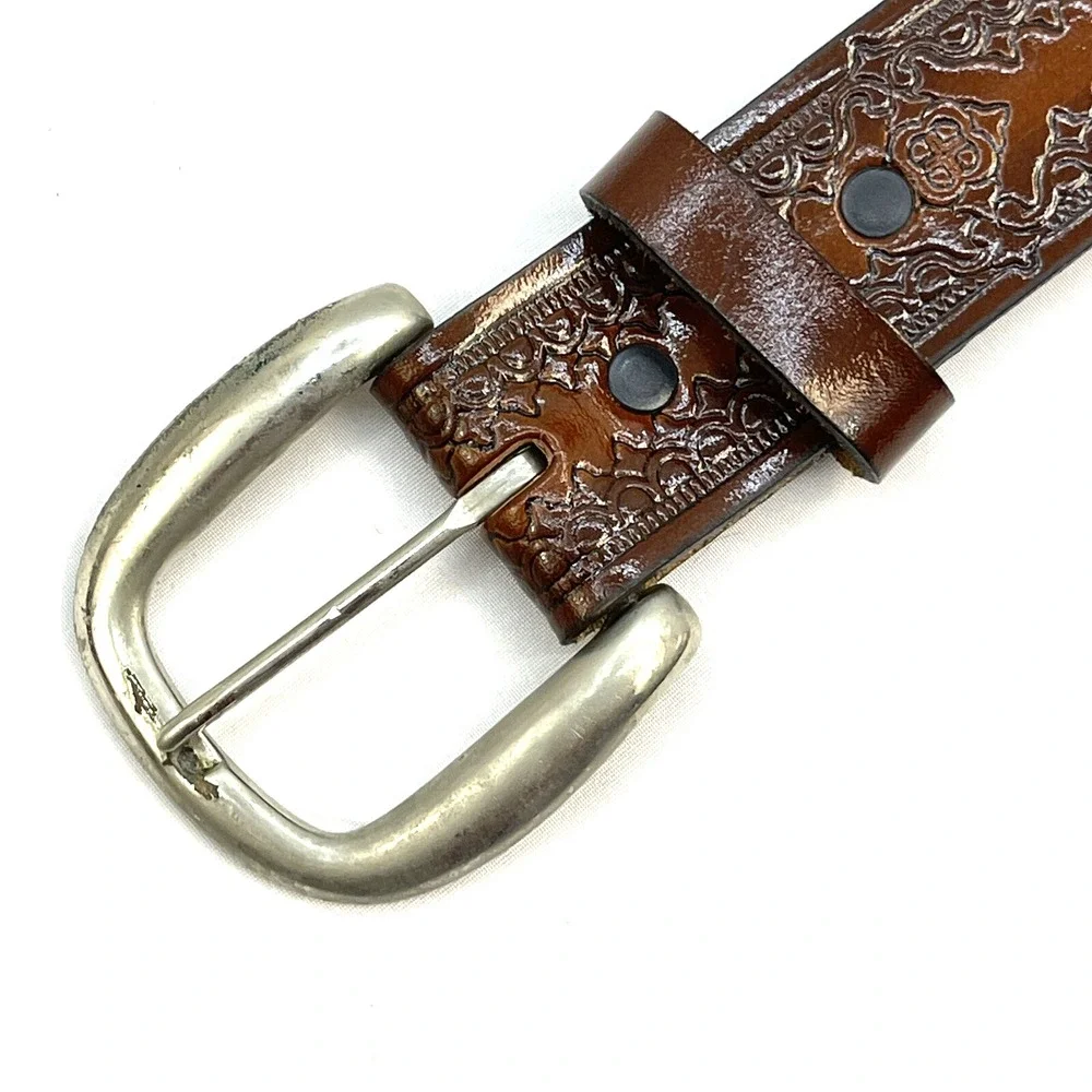 Mens Belt Brown Embossed Leather 36-39